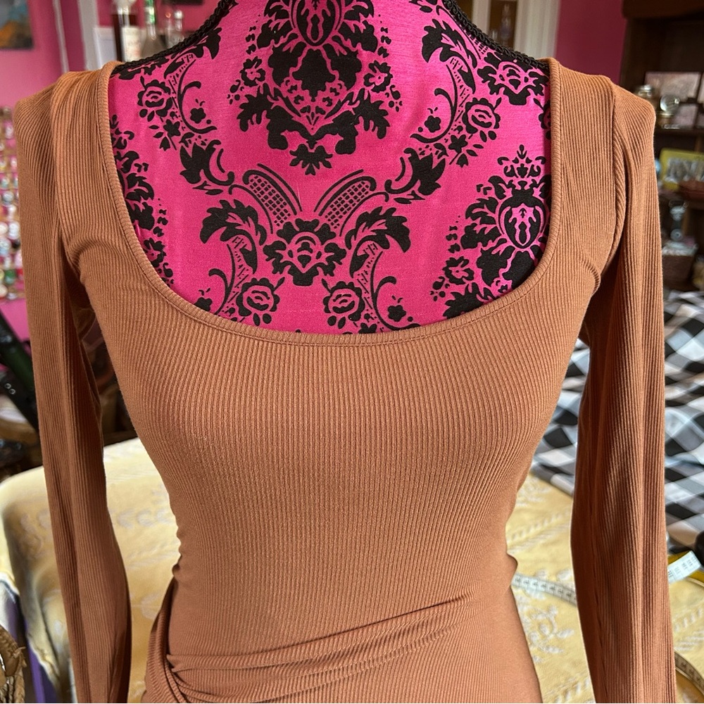 Elegant Long Sleeve Brown Dress